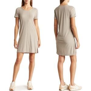 James Perse Jersey Slub Rolled Sleeve T-Shirt Dress in Fume Taupe Size 3 L
